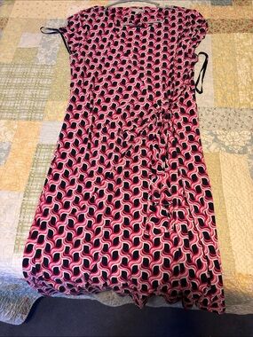 Talbots Pink and Black Geometric Midi Dress